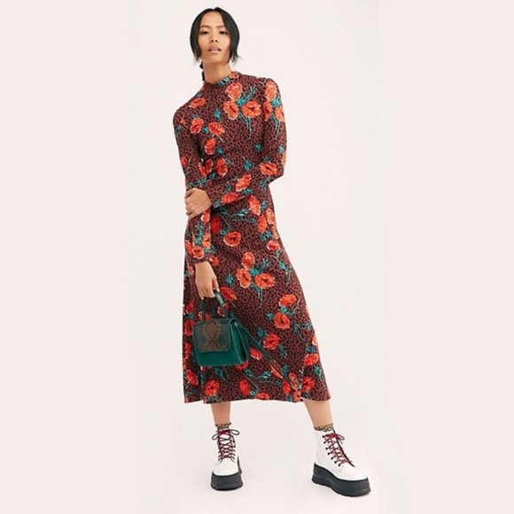 NWT Free People animal print floral midi dress - Picture 6 of 16